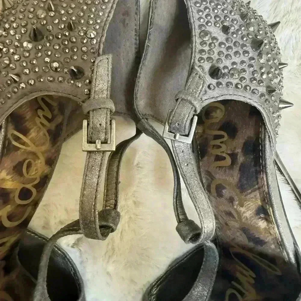 SAM EDELMAN SCARLETT SPIKE PEWTER CIPRIA LEATHER HEEL gray size: 8.5 - Picture 8 of 10
